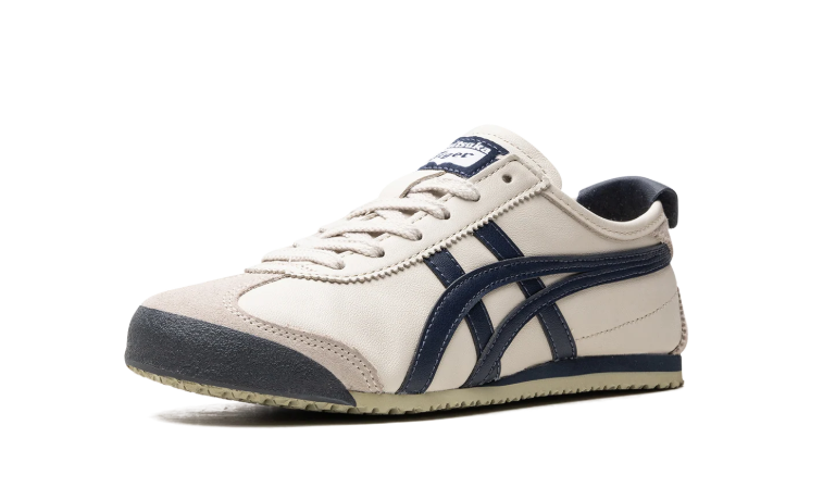 Onitsuka Tiger Cream Low-Top Sneakers with Navy Side Stripes