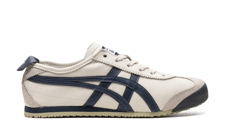Onitsuka Tiger Cream Low-Top Sneakers with Navy Side Stripes