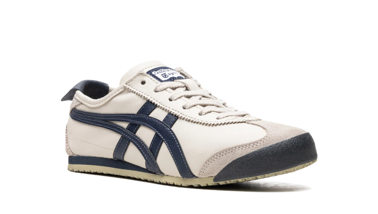 Onitsuka Tiger Cream Low-Top Sneakers with Navy Side Stripes