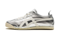 Onitsuka Tiger Metallic Silver Low-Top Sneakers with Cream Side Stripes