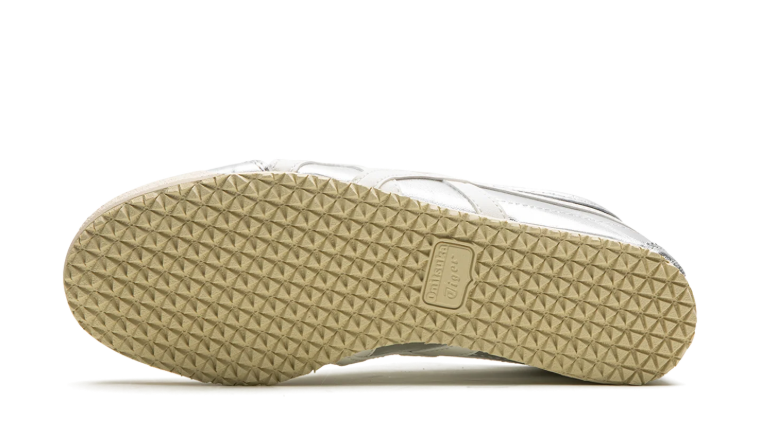 Onitsuka Tiger Metallic Silver Low-Top Sneakers with Cream Side Stripes
