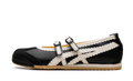 Onitsuka Tiger Black Mary Jane Shoes with Cream Scalloped Stripes and Double Buckles