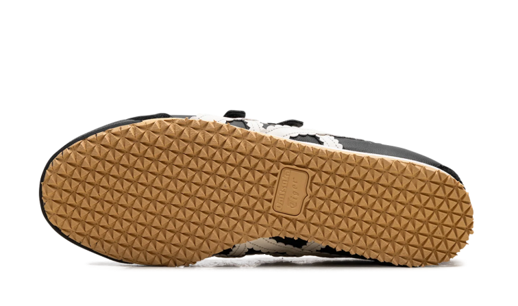 Onitsuka Tiger Black Mary Jane Shoes with Cream Scalloped Stripes and Double Buckles