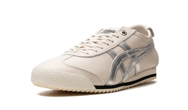Onitsuka Tiger Cream Low-Top Sneakers with Metallic Silver Stripes and Serrated Sole