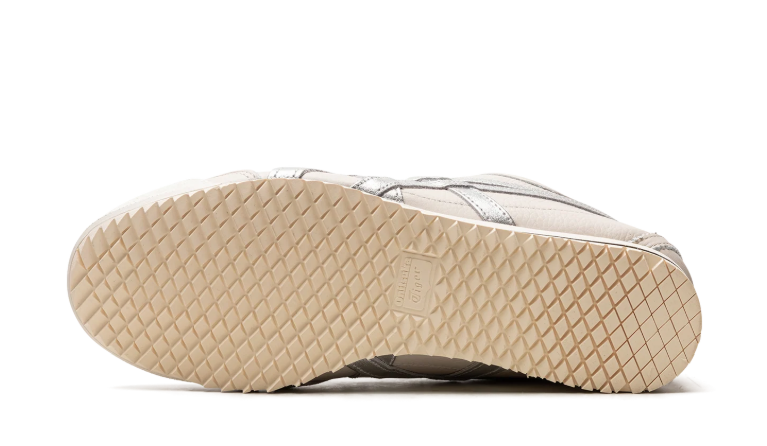 Onitsuka Tiger Cream Low-Top Sneakers with Metallic Silver Stripes and Serrated Sole