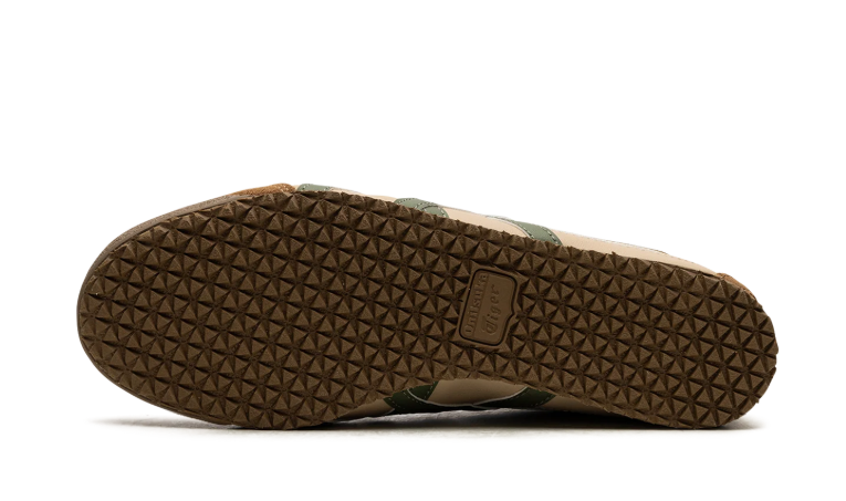 Onitsuka Tiger Beige Low-Top Sneakers with Olive Green Stripes and Brown Overlays
